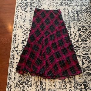 Pink and black plaid midi skirt